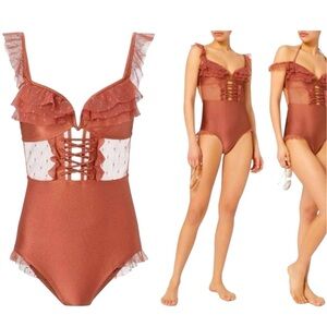 🌈 ZIMMERMANN CORSAIR CORSET RUFFLE One-Piece Swimsuit vintage rose size small